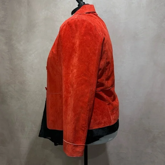 Red Suede Leather Jacket Suedessence XL, 90s Retro Vintage Mob Wife Quiet Luxury